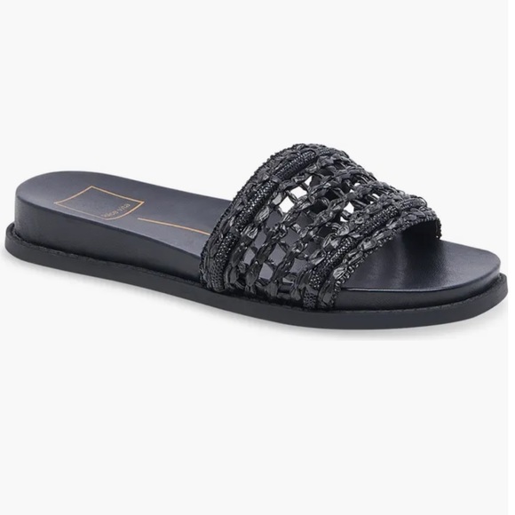 Dolce Vita GWENN Black Raffia Sandal Slide - Picture 3 of 7